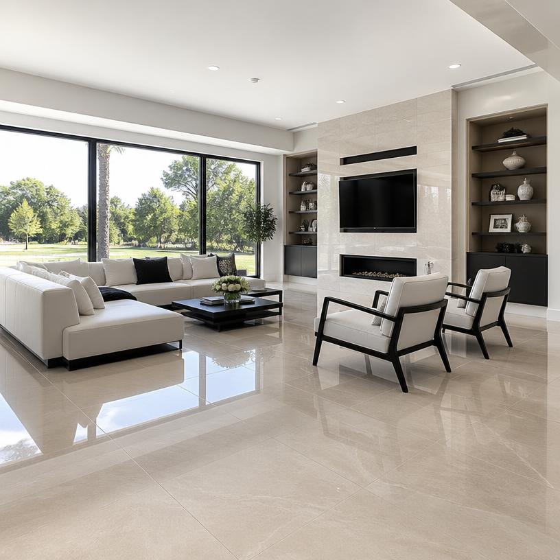 Sala com piso de porcelanato polido